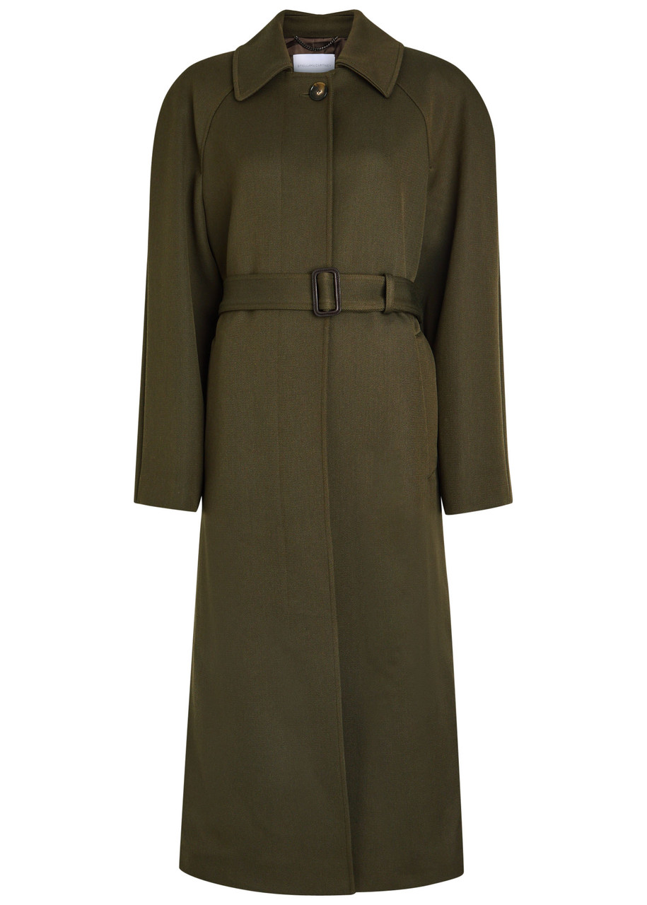 Stella Mccartney Belted Twill Coat In Green