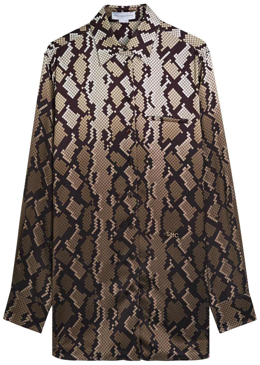 Stella Mccartney Snake Print Satin Pyjama Shirt In Brown