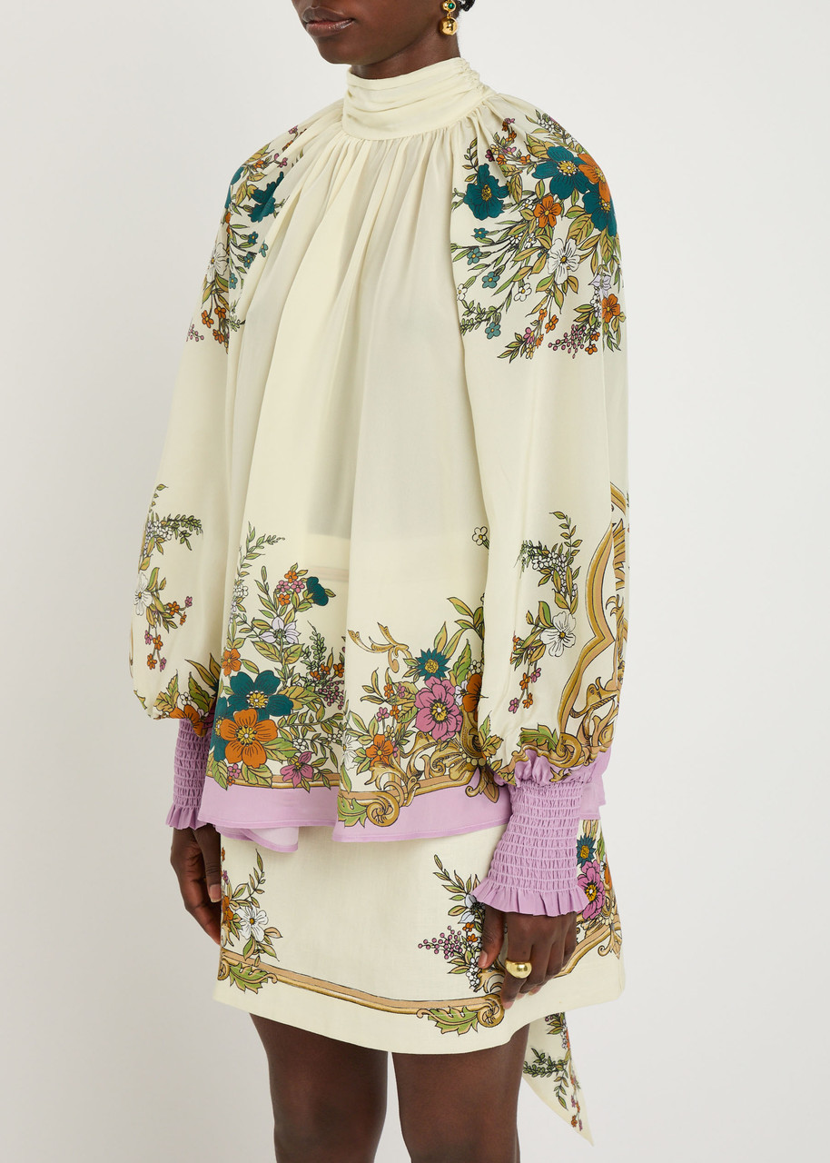 Alemais Antoinette Floral-print Chiffon Blouse In White