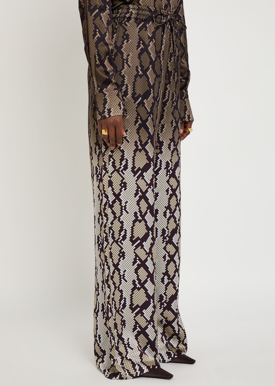 Stella Mccartney Snake Print Satin Pyjama Trousers In Brown