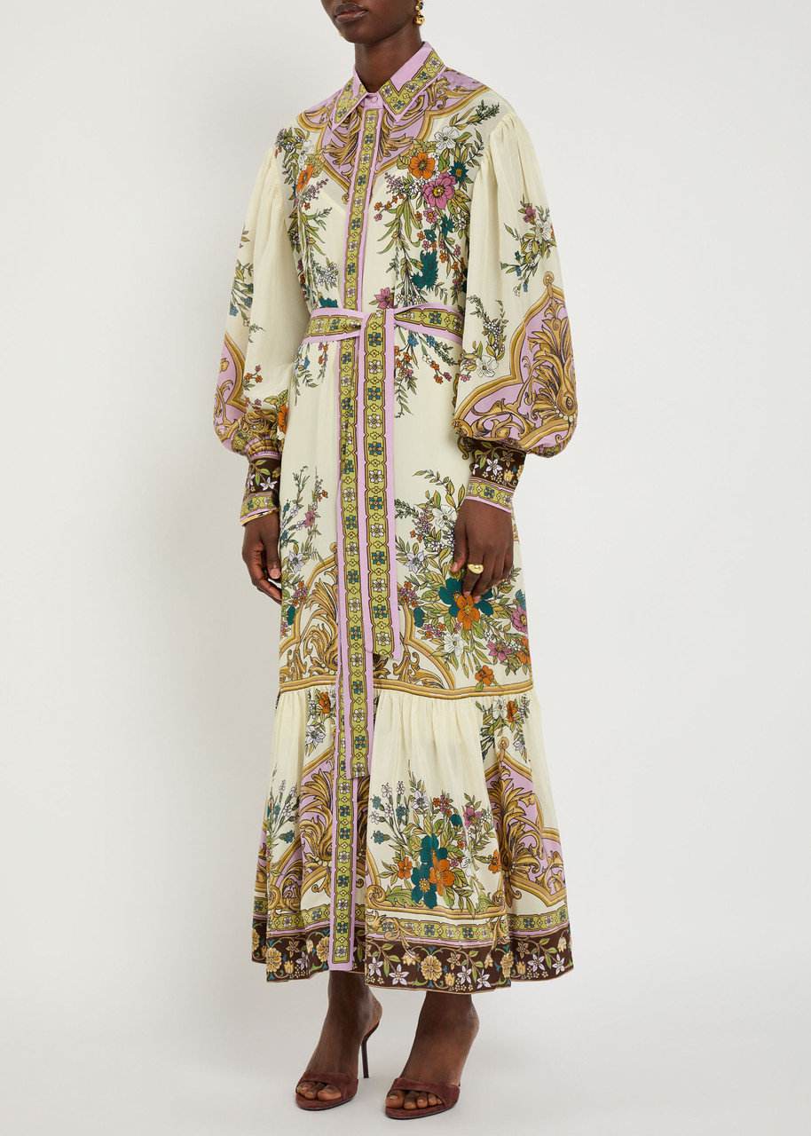 Alemais Antoinette Floral-print Chiffon Maxi Shirt Dress In Multi