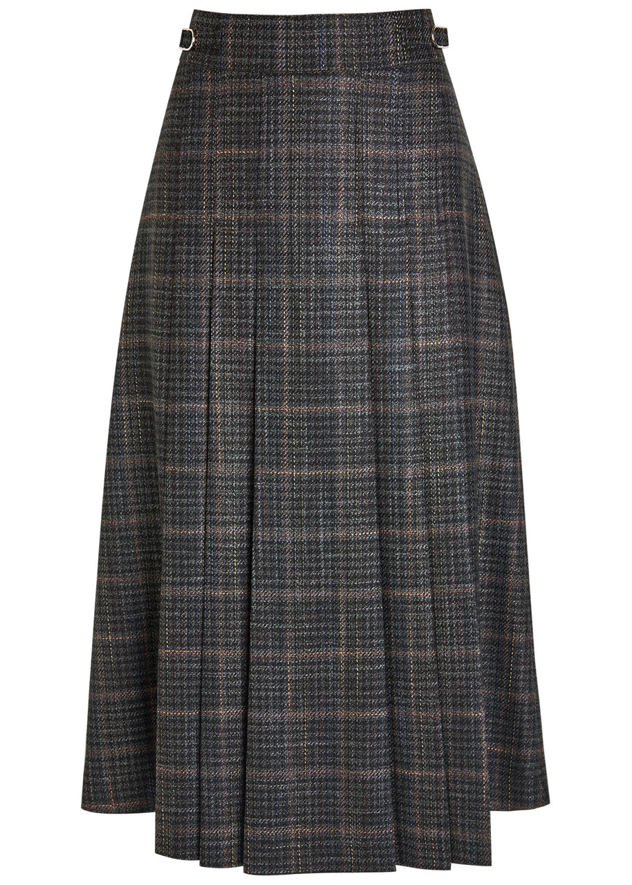 Gabriela Hearst Wesley Plaid Tweed Midi Skirt In Gray