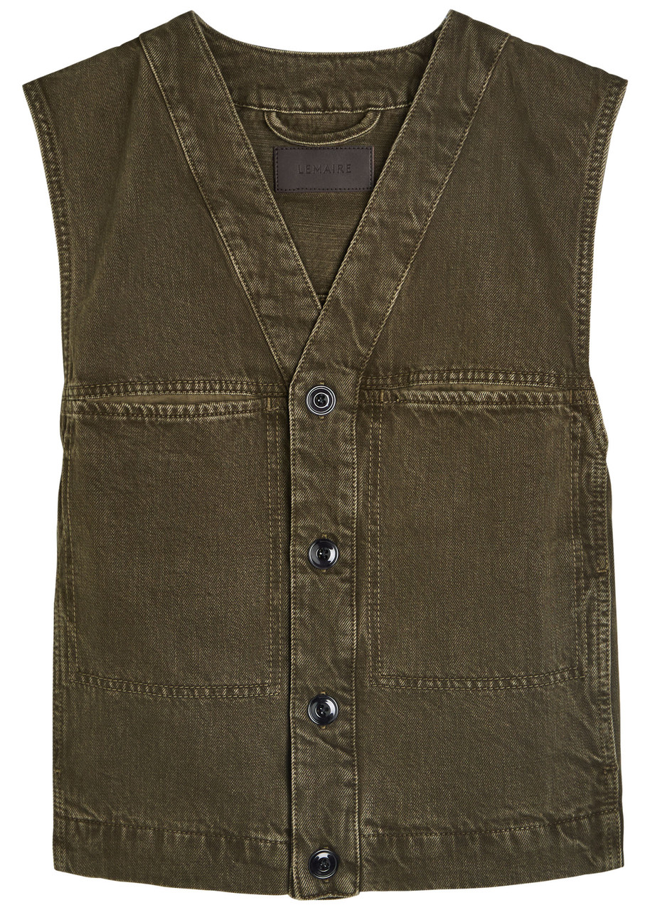Lemaire Panelled Denim Gilet In Green