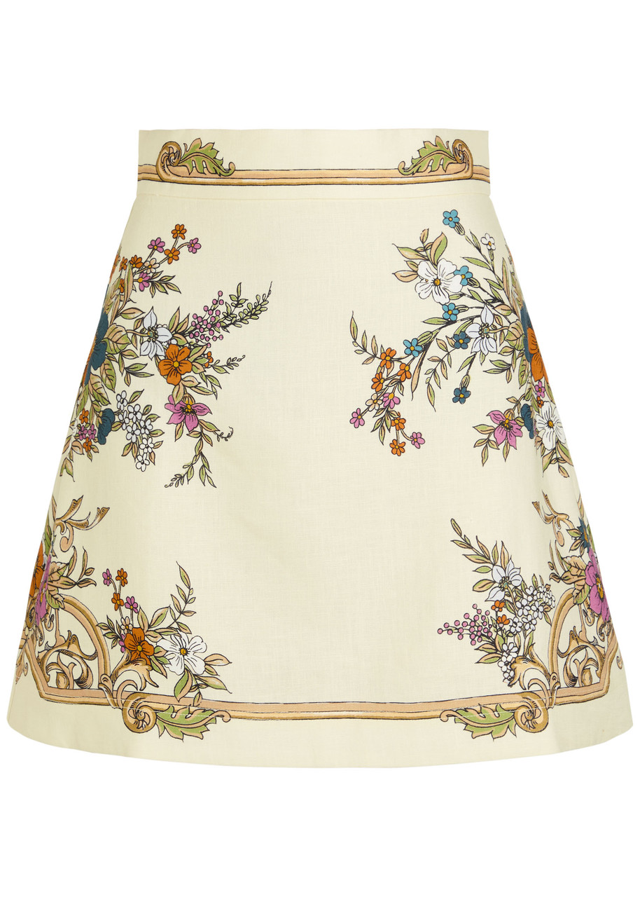 Alemais Antoinette Floral-print Linen Mini Skirt In Neutral