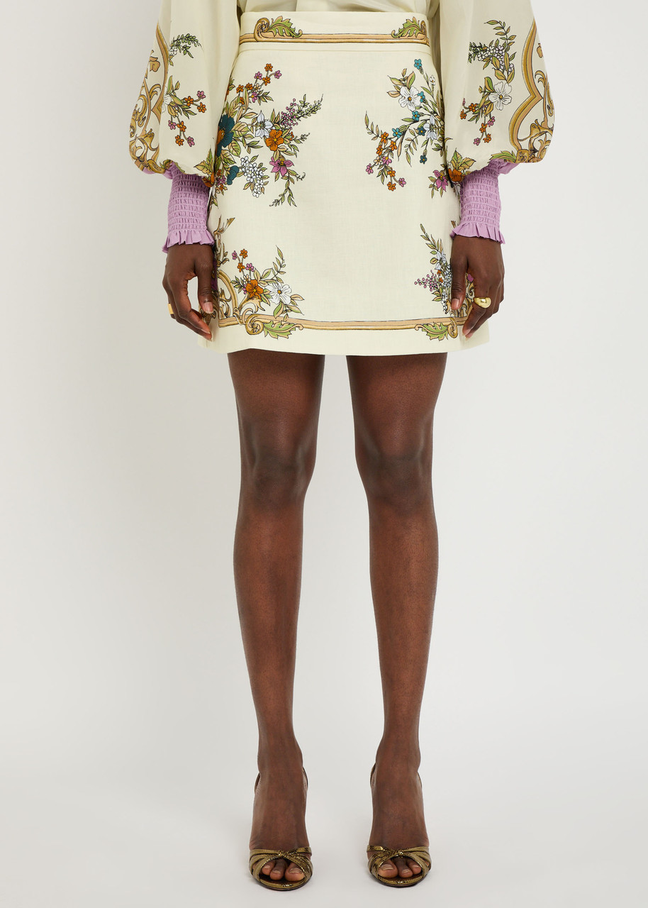 Alemais Antoinette Floral-print Linen Mini Skirt In Neutral