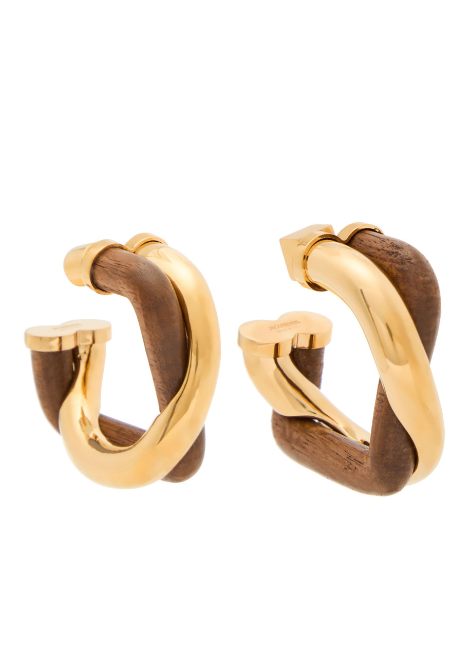 Jacquemus Les Doppio Two-tone Wooden Hoop Earrings In Gold