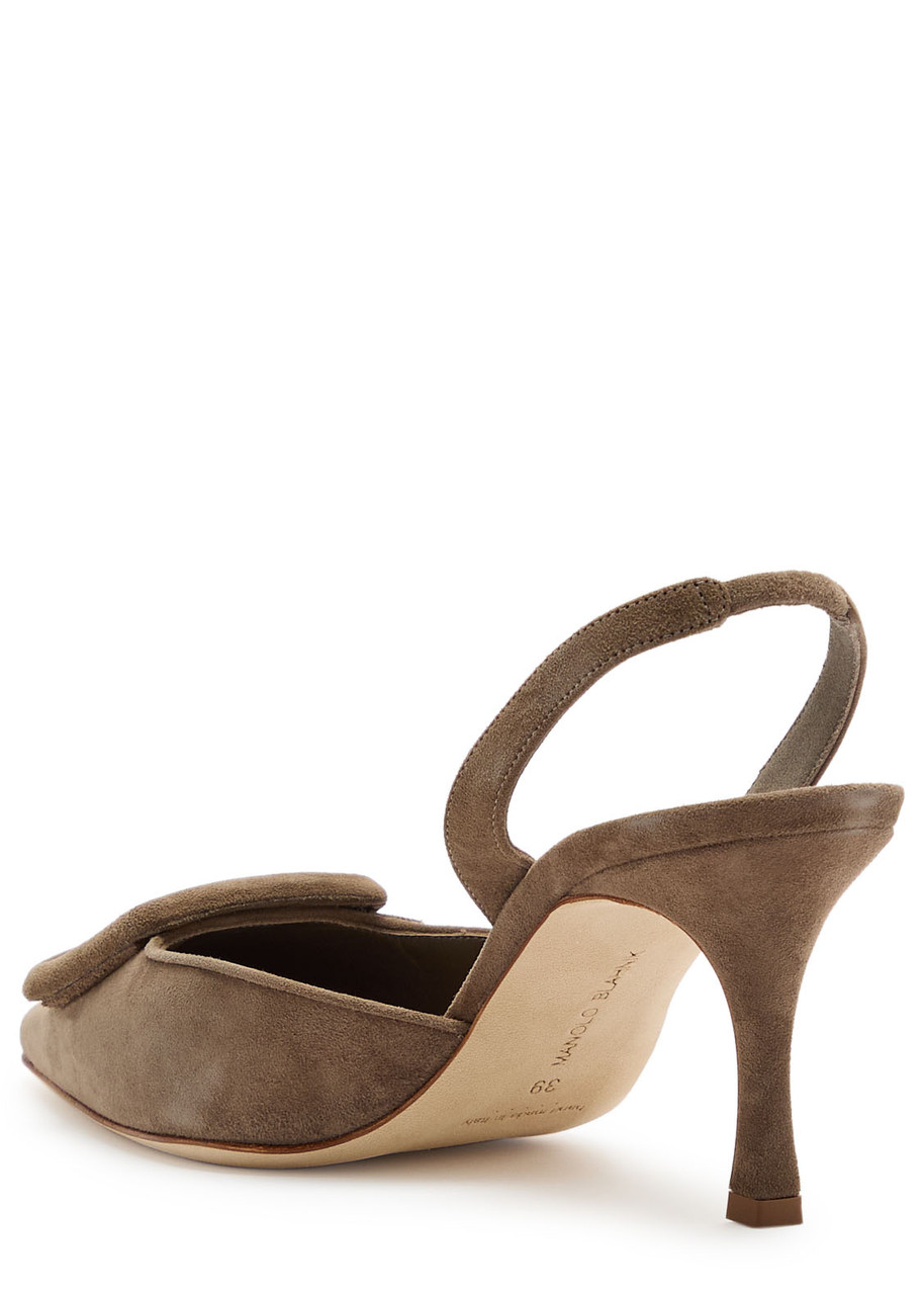 Manolo Blahnik Maysli 70 Suede Slingback Pumps In Brown