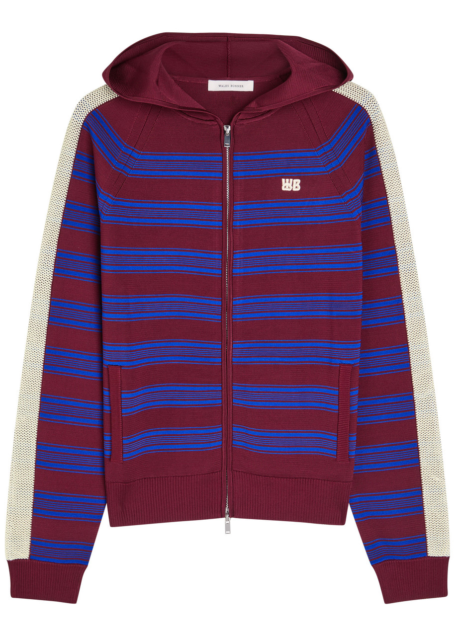 Wales Bonner Music Striped Hooded Fine-knit Jumper In Burgundy