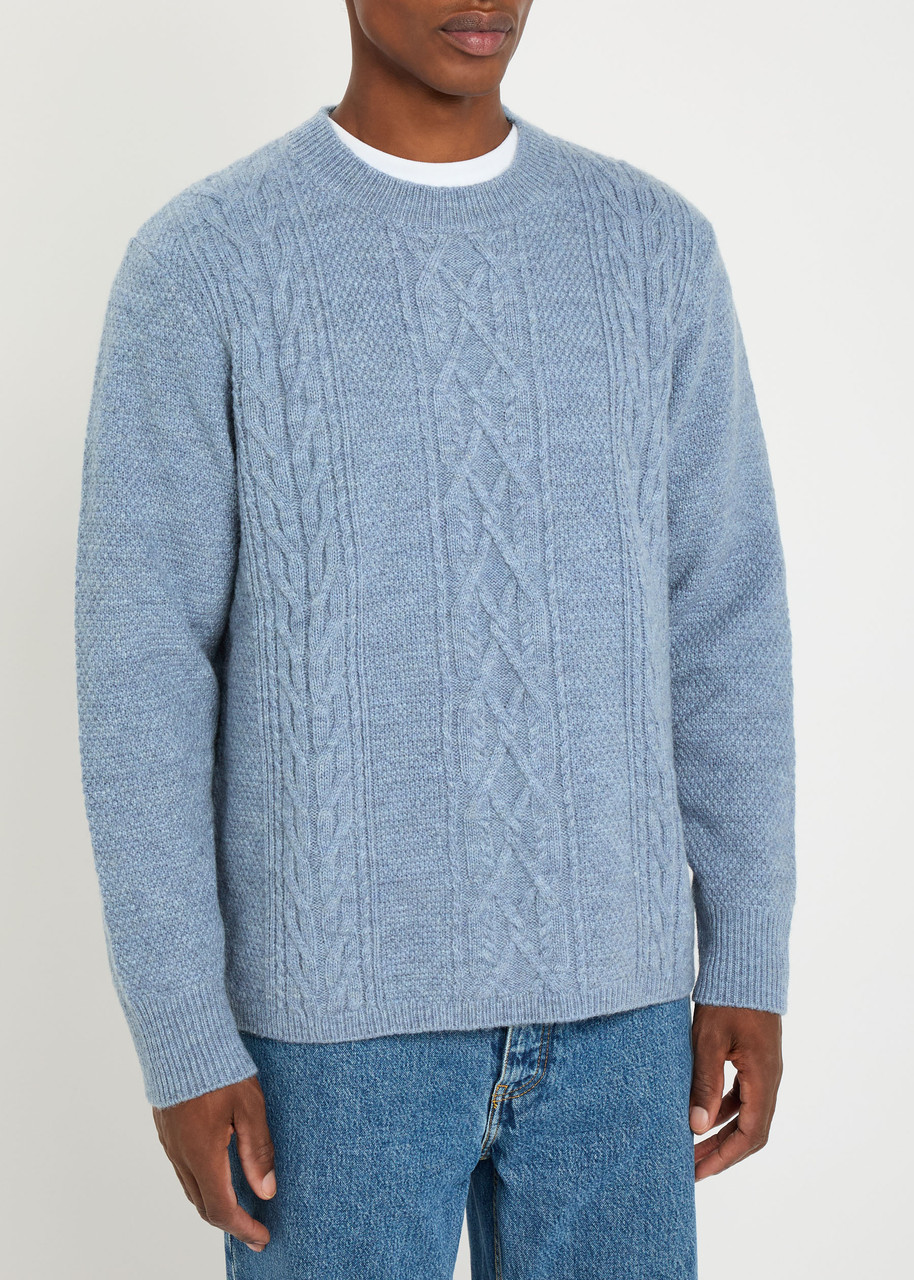 Wax London Hyatt Cable-knit Jumper In Blue