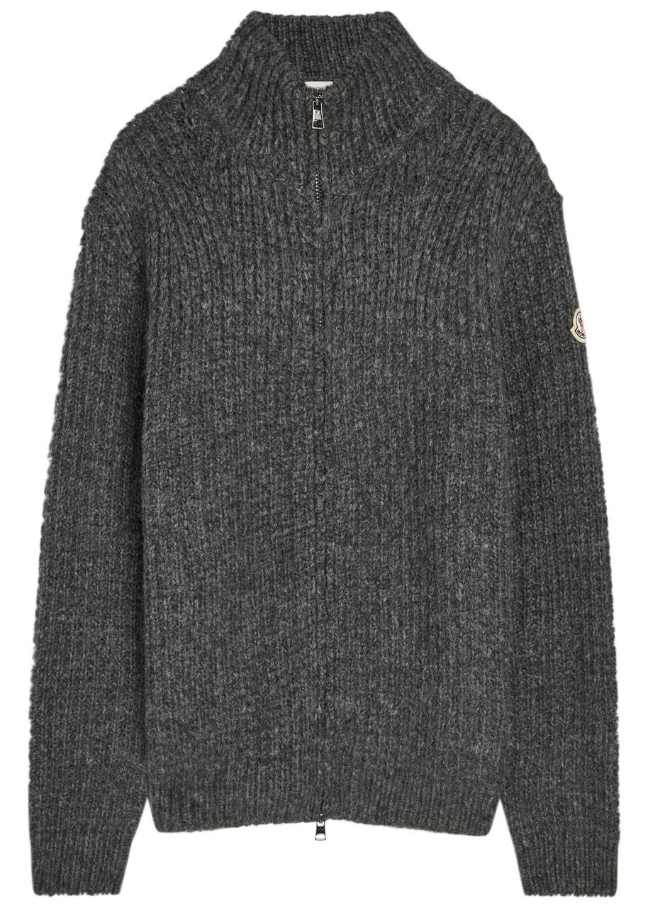 Moncler Ribbed Alpaca-blend Cardigan In Gray
