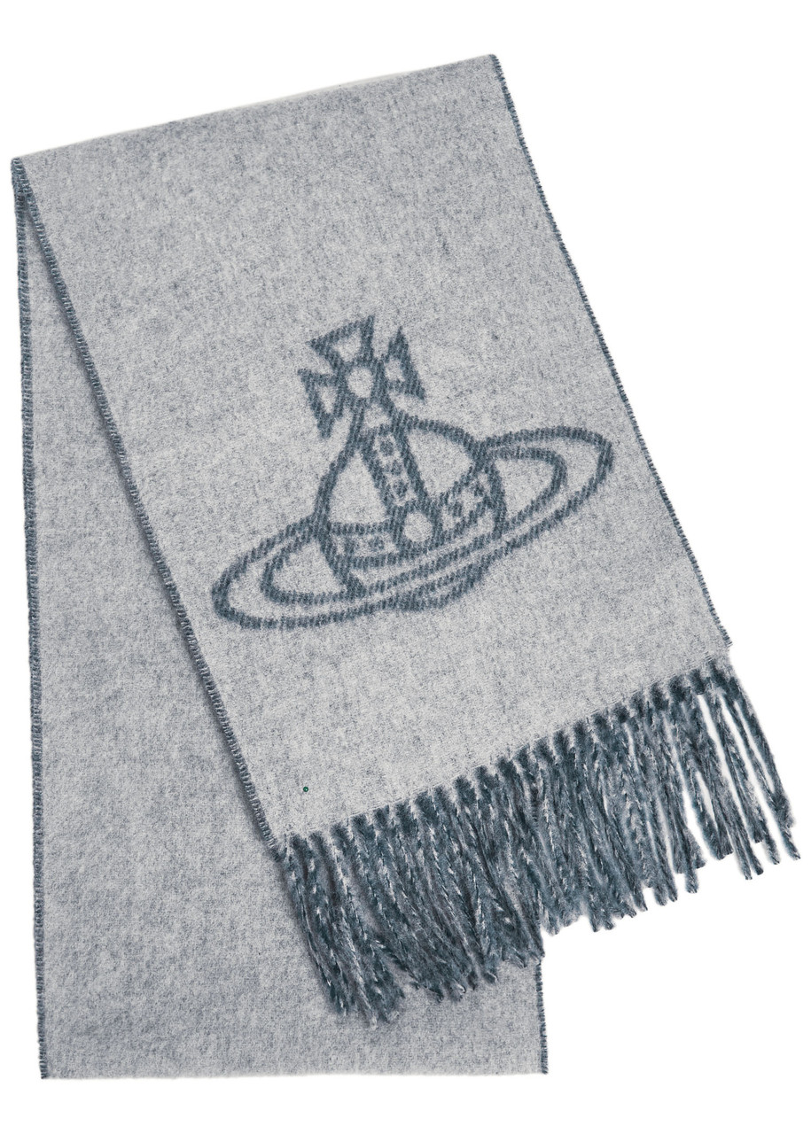 Vivienne Westwood Orb-intarsia Wool Scarf In Gray
