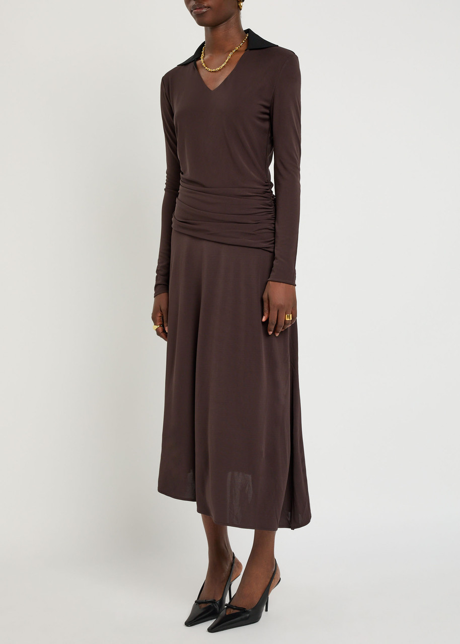 Tory Burch Ruched Jersey Midi Dress In Brown