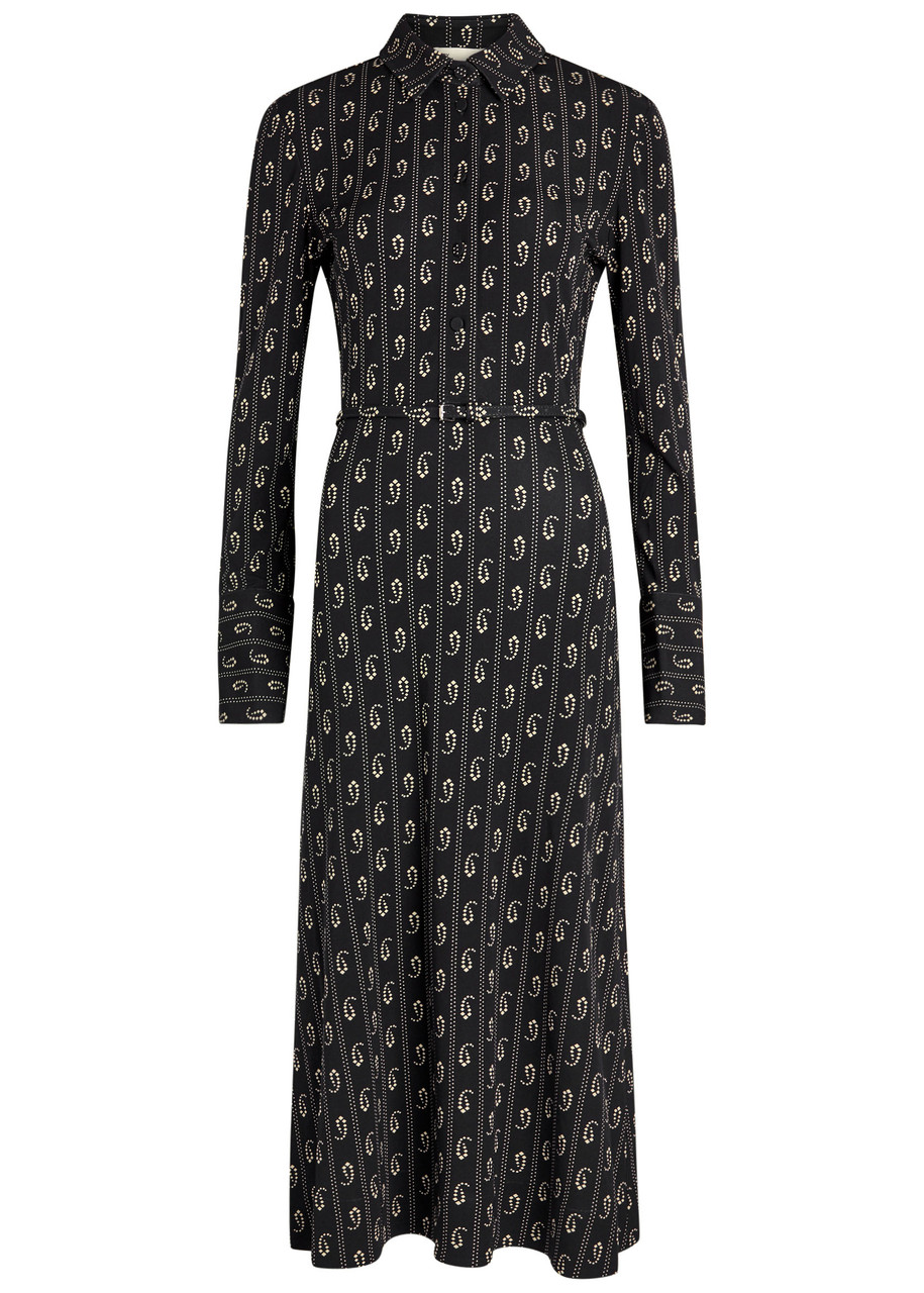 Tory Burch Patterned Stretch-jersey Midi Shirt Dress - Navy