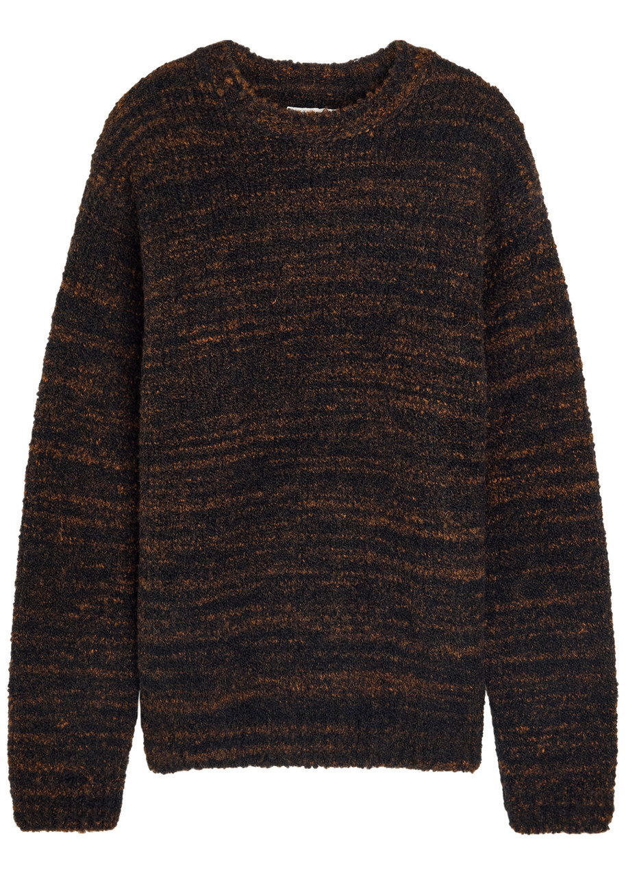 Nudie Jeans Patterned Bouclé Wool-blend Jumper In Brown