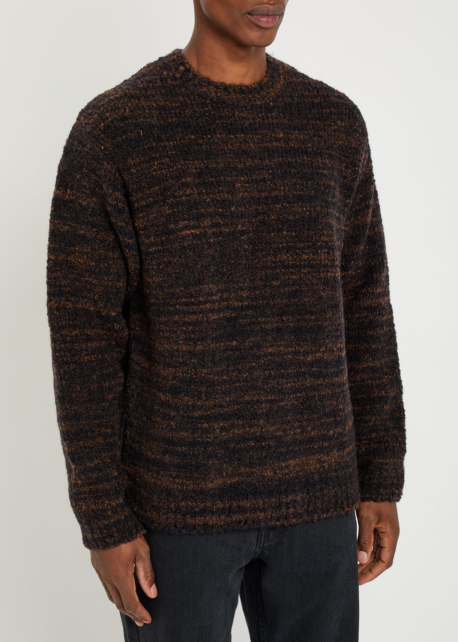 Nudie Jeans Patterned Bouclé Wool-blend Jumper In Brown