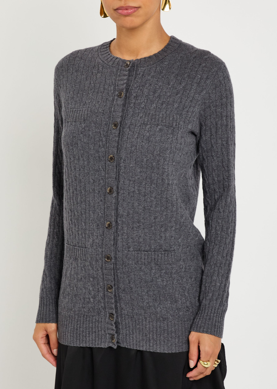 Lisa Yang Inda Cable-knit Cashmere Cardigan In Gray