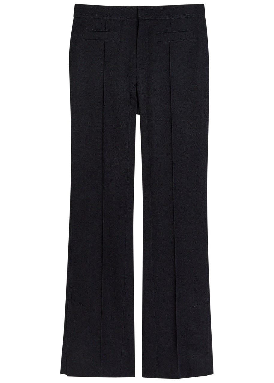 Chloé Chloe Pintuck Flared-leg Wool Trousers In Black