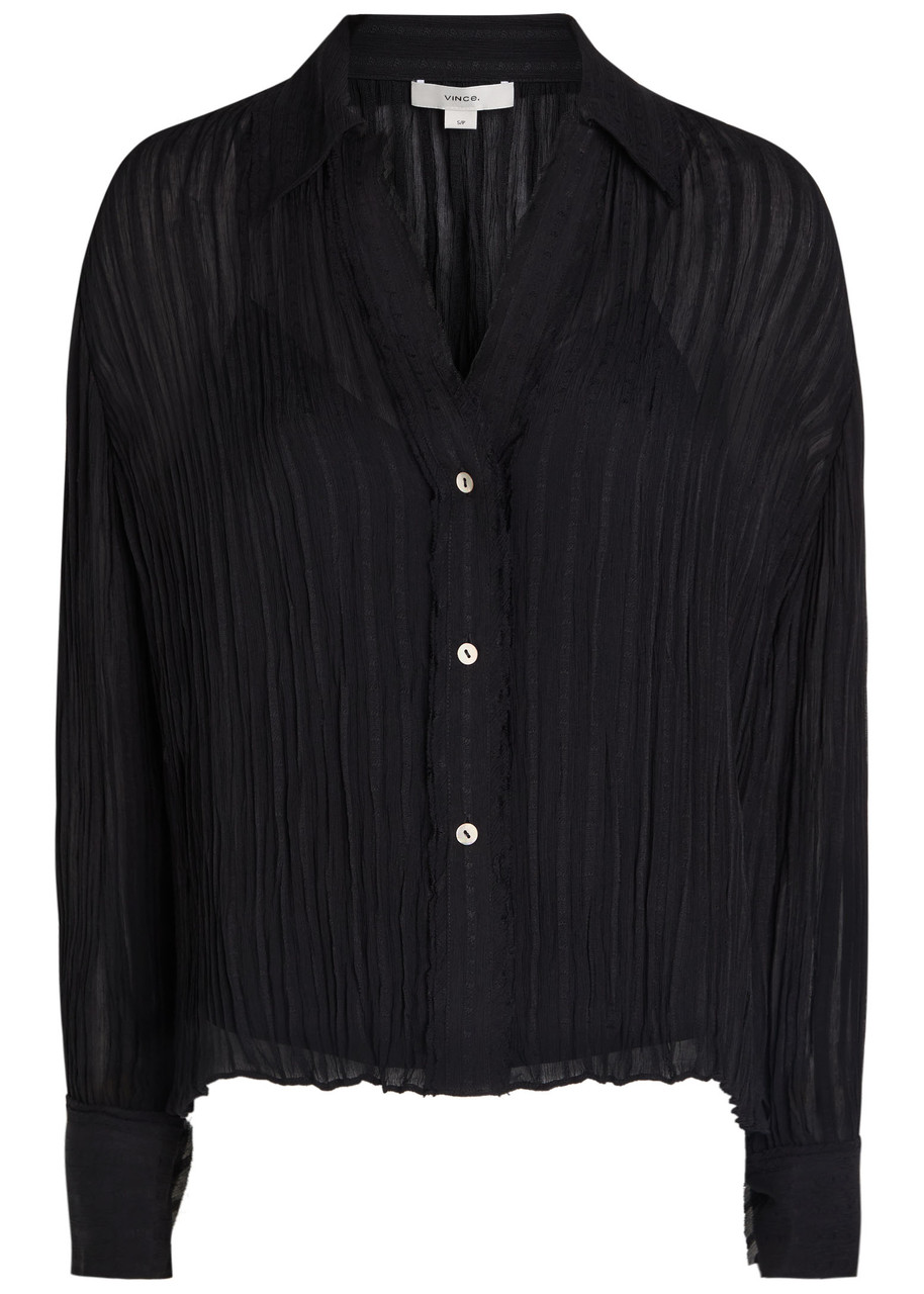 Vince Striped Plissé Chiffon Shirt - Black - XS (UK6 / XS)