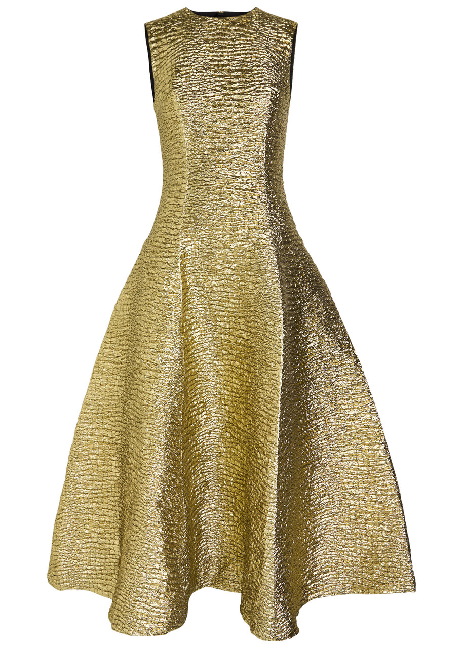 Emilia Wickstead Mara Metallic-effect Seersucker Midi Dress In Multi