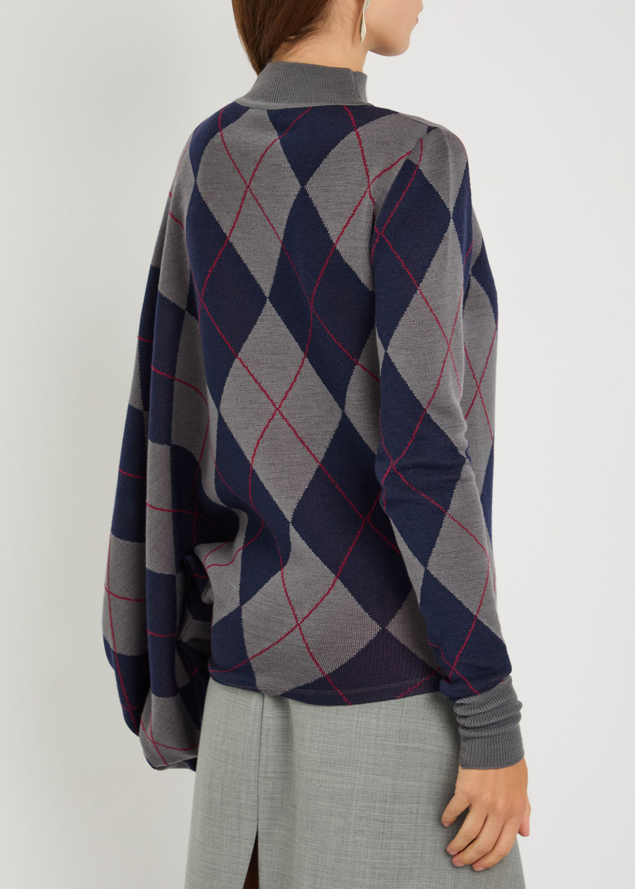  A.w.a.k.e Mode Argyle Wool Jumper - Navy - L (uk14 / L) 