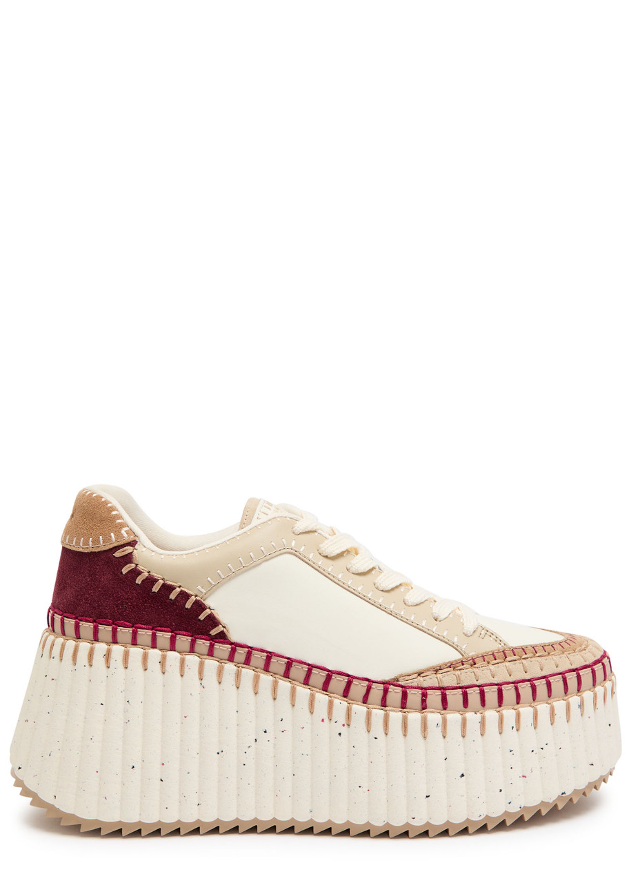 Chloé Nama Suede-trimmed Leather Platform Sneakers In Nude