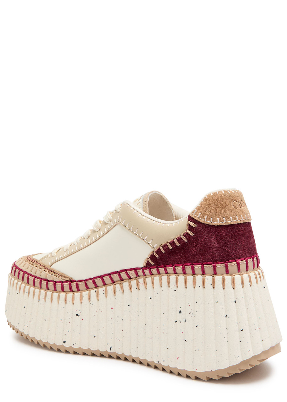 Chloé Nama Suede-trimmed Leather Platform Sneakers In Nude