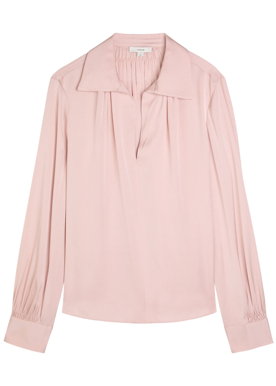 Vince Gathered Silk-blend Blouse In Pink