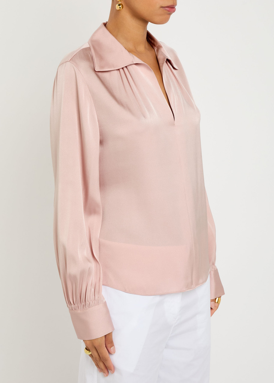 Vince Gathered Silk-blend Blouse In Pink