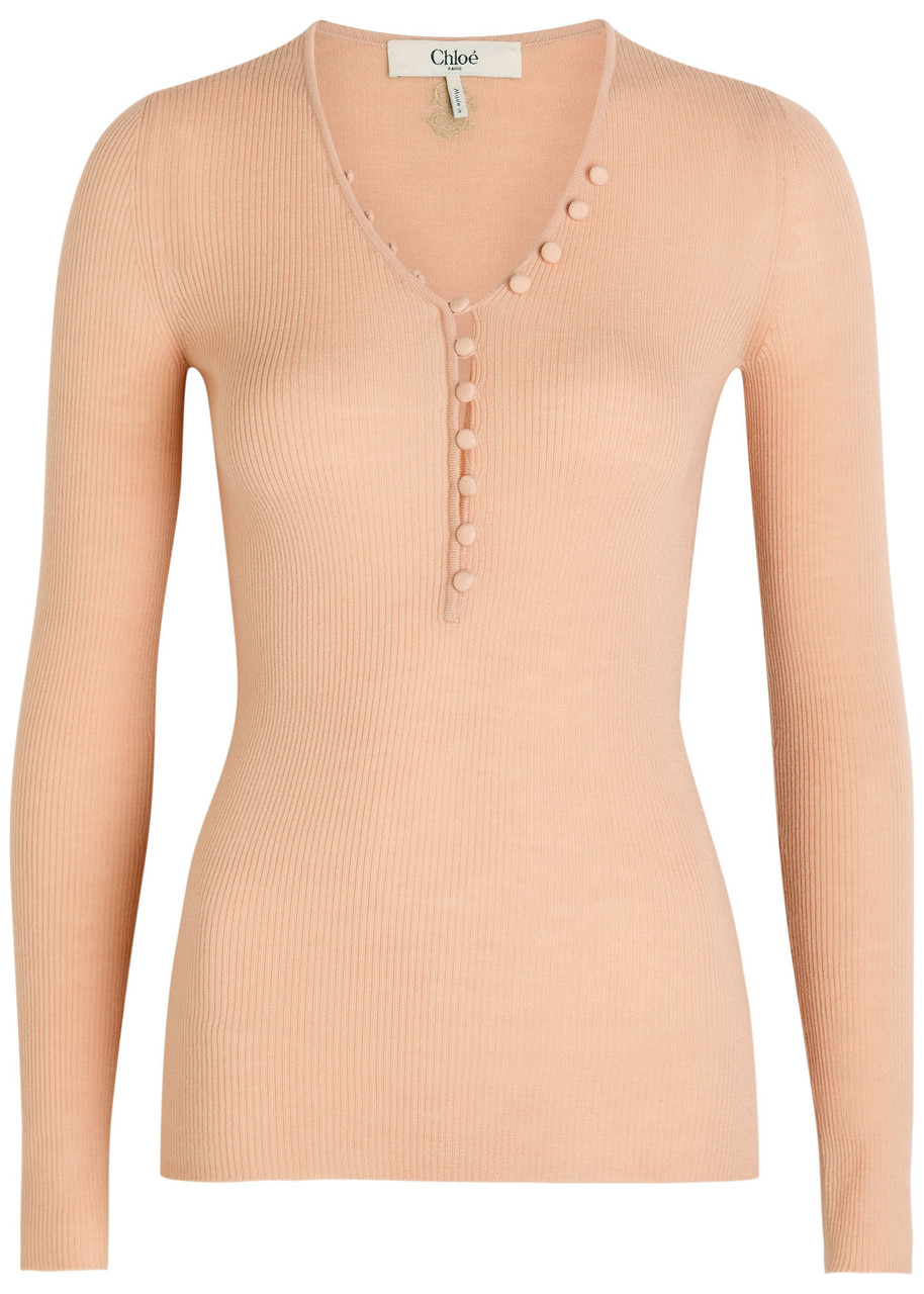 Chloe Ribbed-knit Wool top - Light Pink - XS (UK6 / XS)