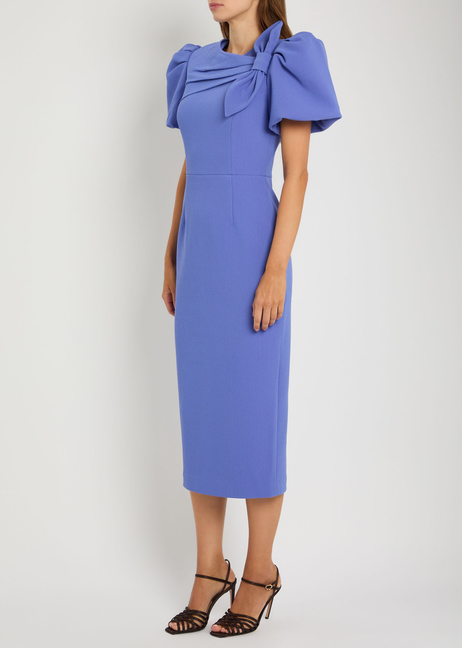 Rebecca Vallance Violetta Bow-embellished Crepe Midi Dress In Blue