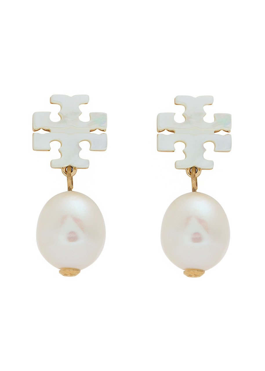 Tory Burch Kira Pearl-embellished 18kt Gold-plated Drop Earrings In White