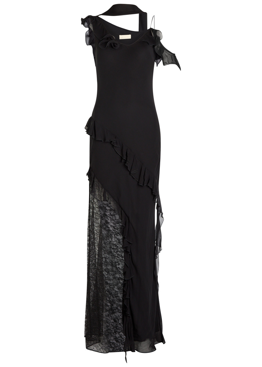 DE LA Vali Leste Lace-embellished Georgette Maxi Dress - Black - 12 (UK12 / M)