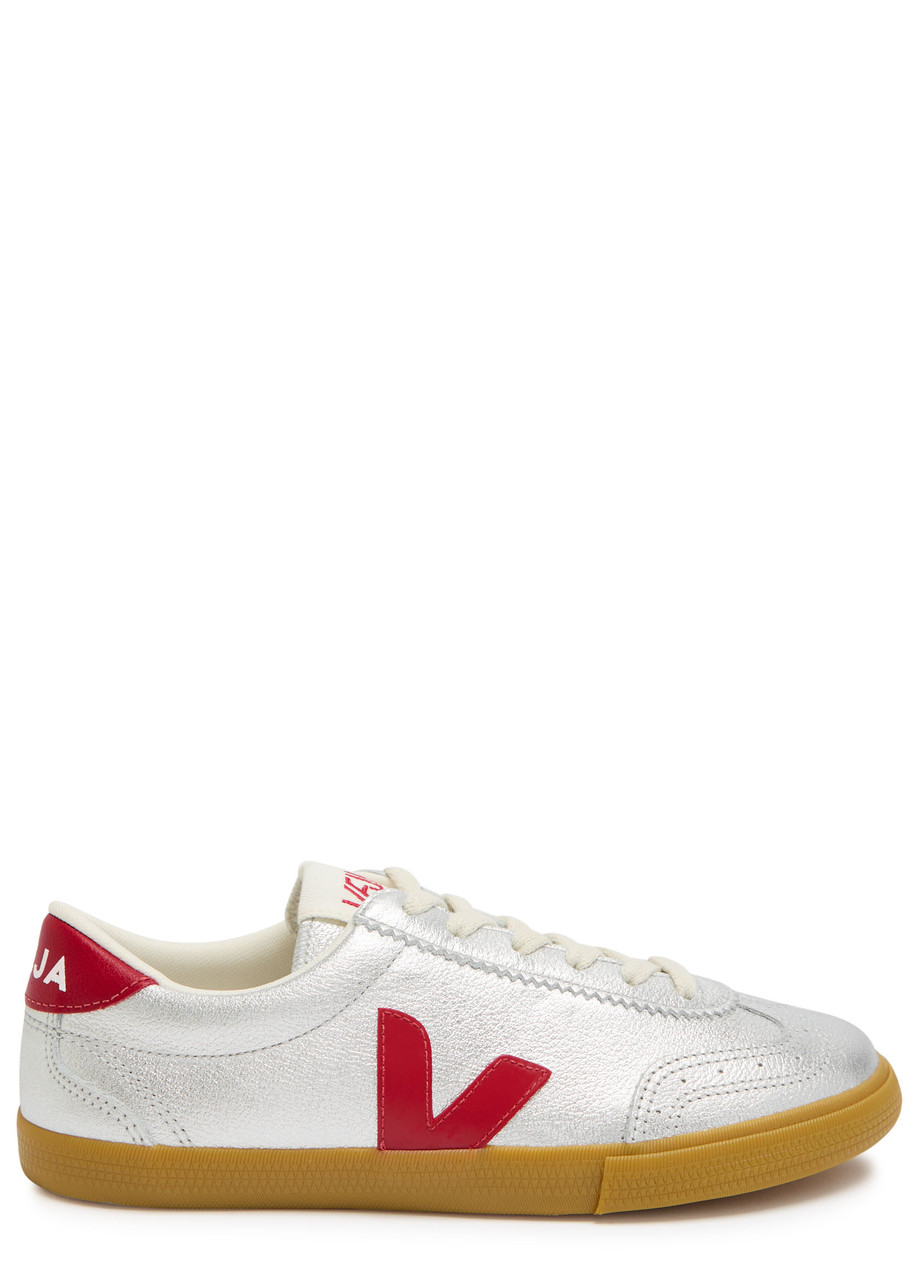 Veja Volley Leather Sneaker In Silver Pepper In Silver