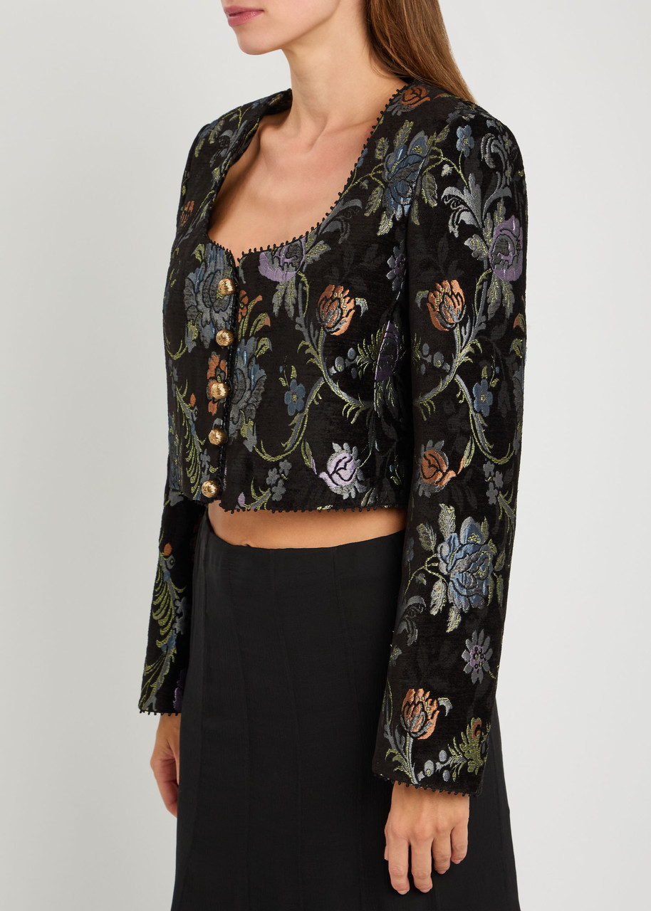 Chloé Chloe Floral-brocade Woven Cropped Jacket In Black
