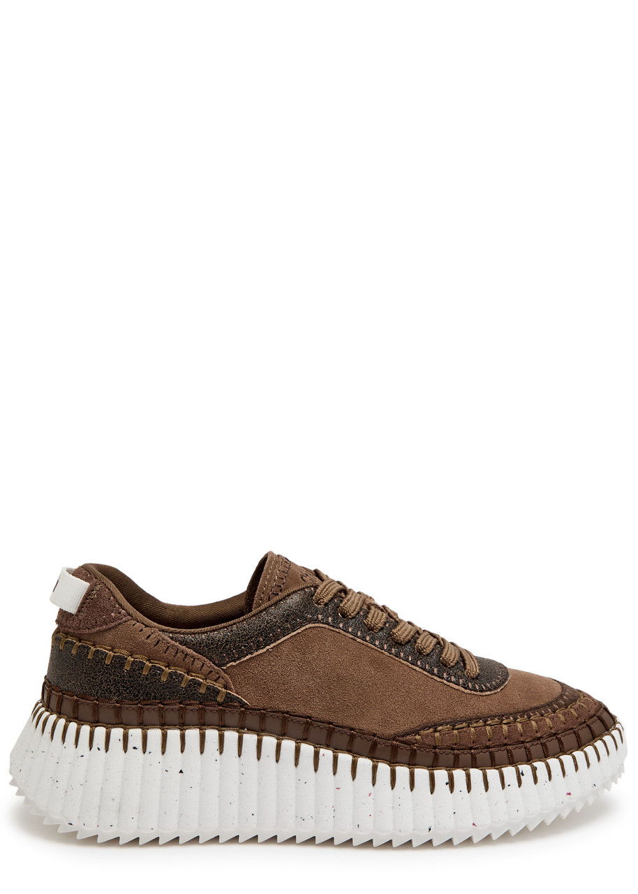 Chloé Nama Mixed Leather Low-top Platform Sneakers In Brown