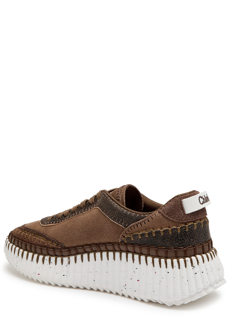 Chloé Nama Mixed Leather Low-top Platform Sneakers In Brown