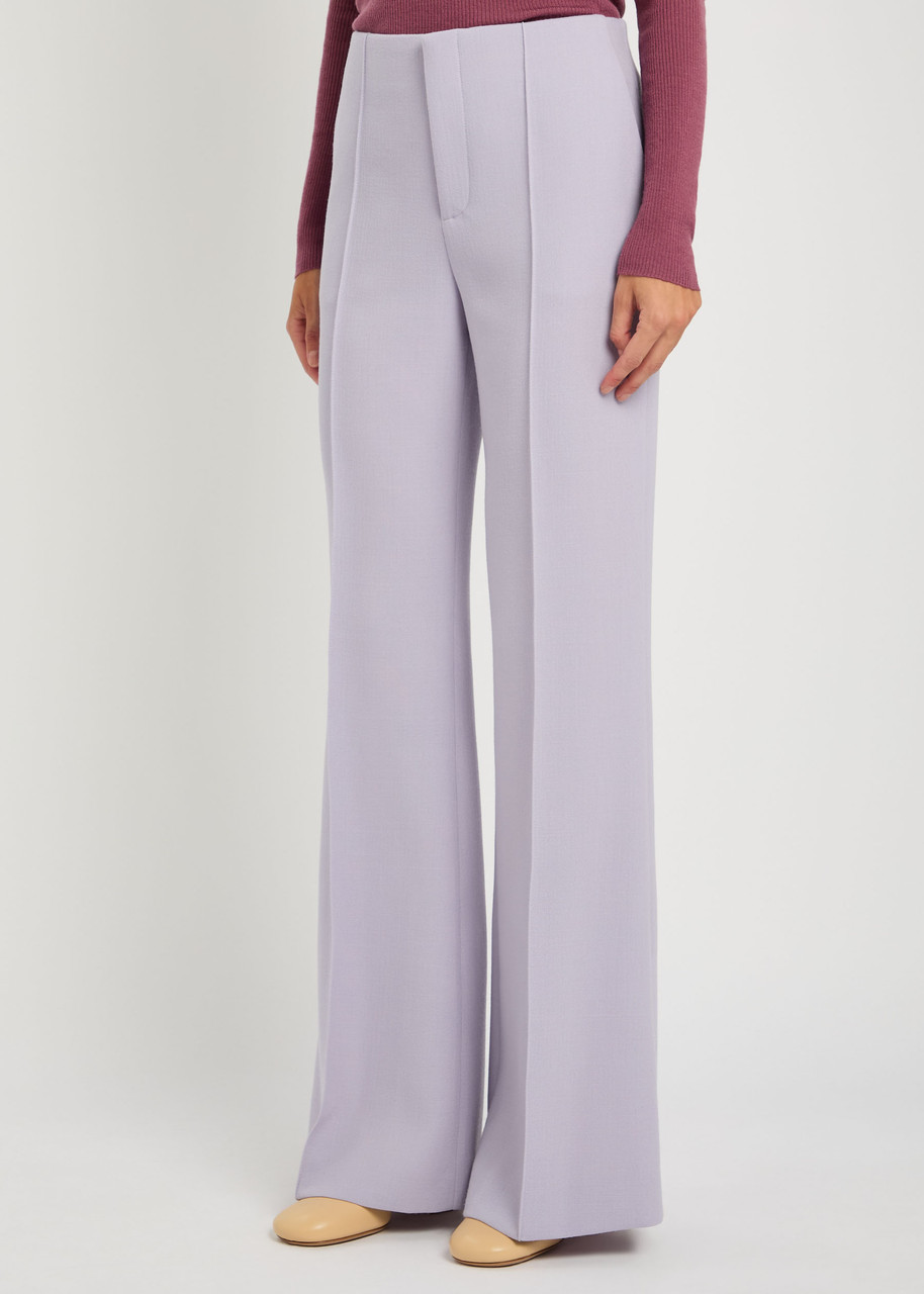 Chloé Chloe Pintuck Flared-leg Wool Trousers In Purple