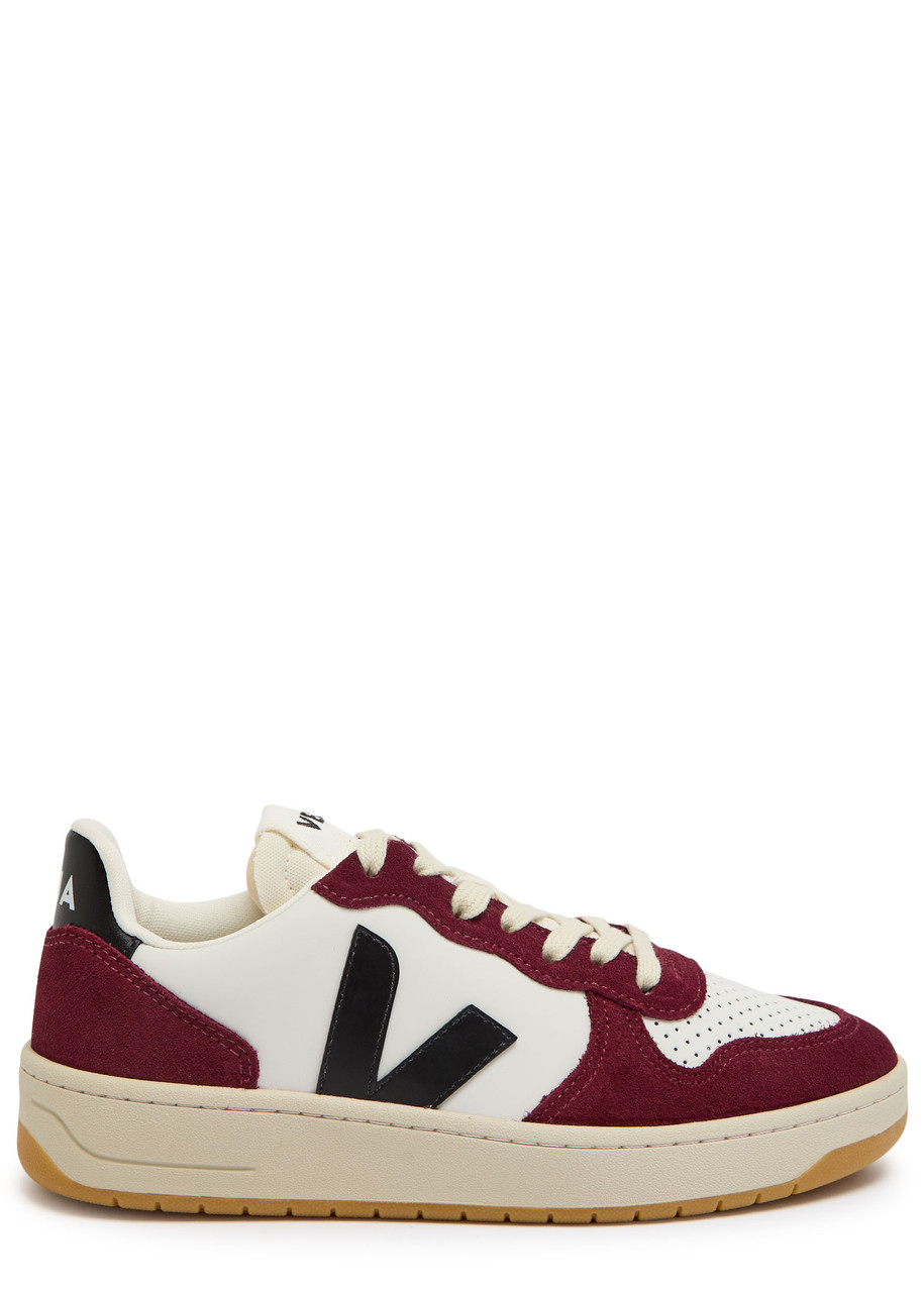 Veja V-10 Prime Panelled Leather Sneakers In White