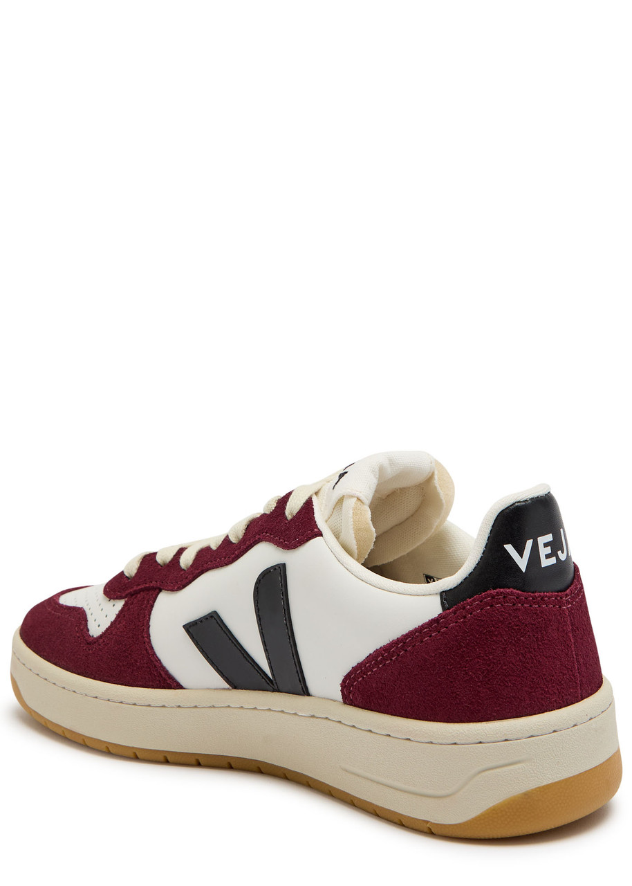 Veja V-10 Prime Panelled Leather Sneakers In White