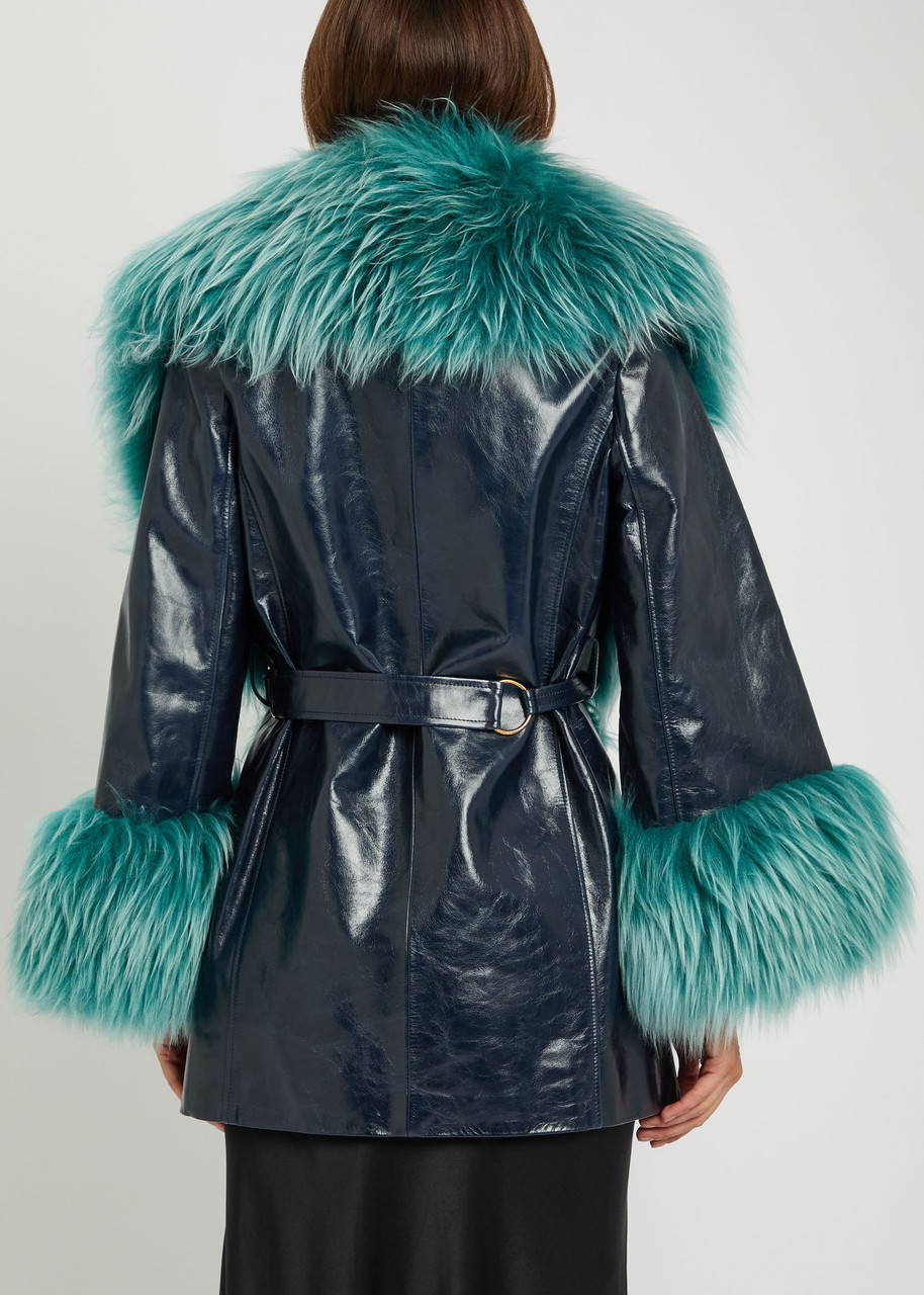  Chloe Shearling-embellished Leather Jacket - Blue - 34 (uk6 / Xs) 