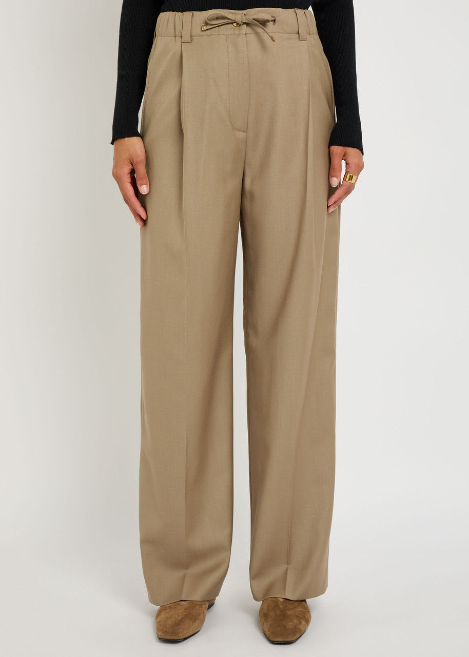 Moncler Straight-leg Wool Trousers In Brown