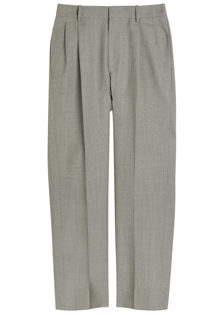 Victoria Beckham Pleated Wool Trousers In Green