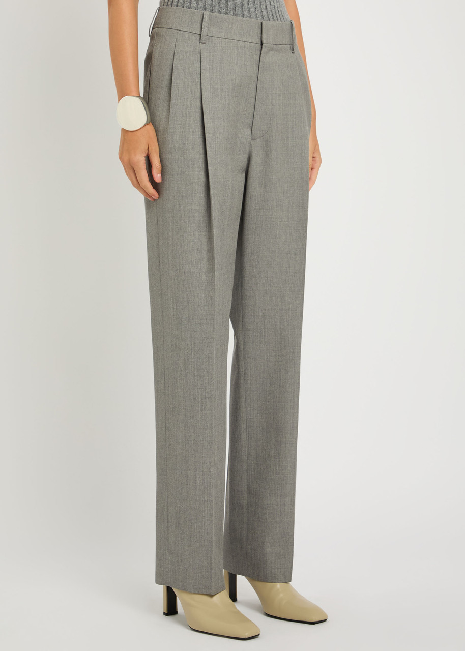 Victoria Beckham Pleated Wool Trousers In Green