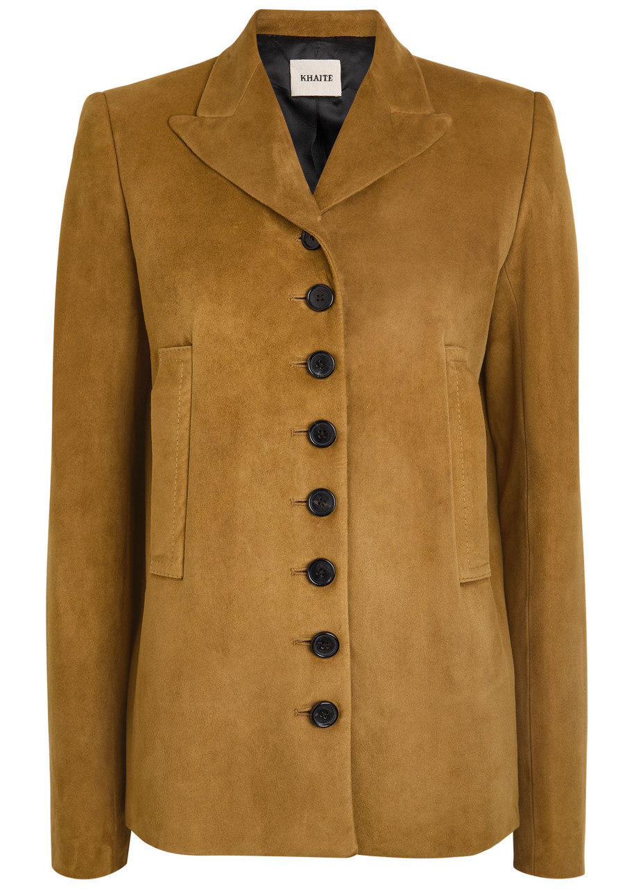 Khaite Womens Toffee Saraphina Peak-lapels Suede Jacket In Brown