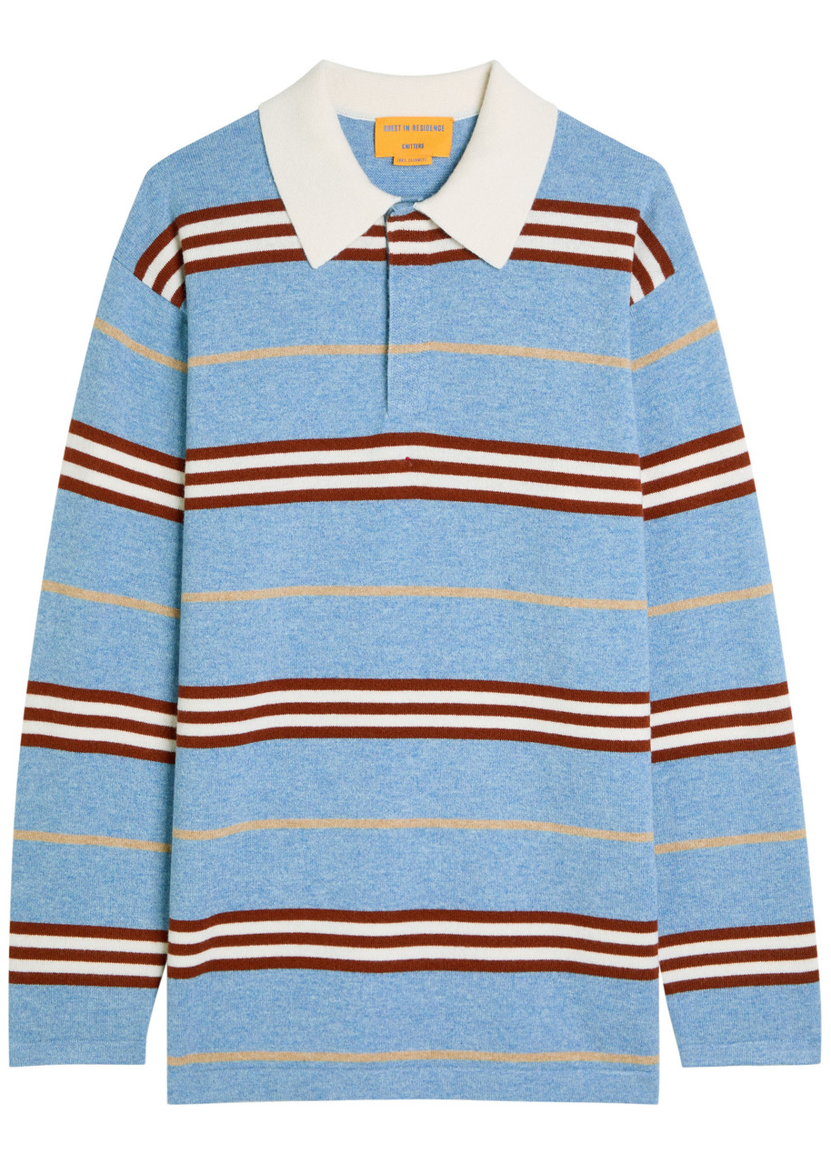 Guest In Residence Striped Cashmere Polo Jumper In Blue