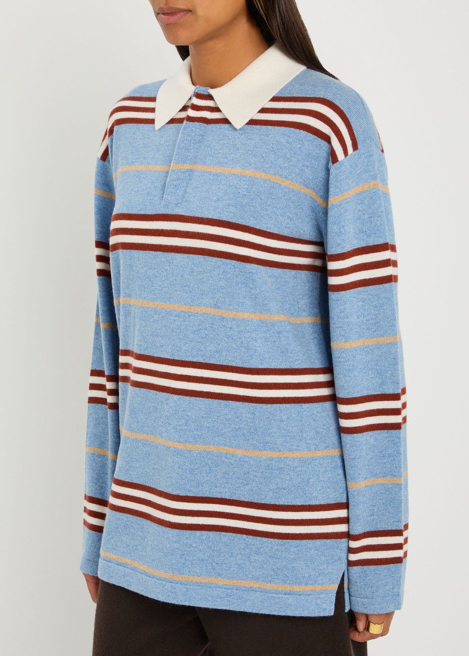 Guest In Residence Striped Cashmere Polo Jumper In Blue