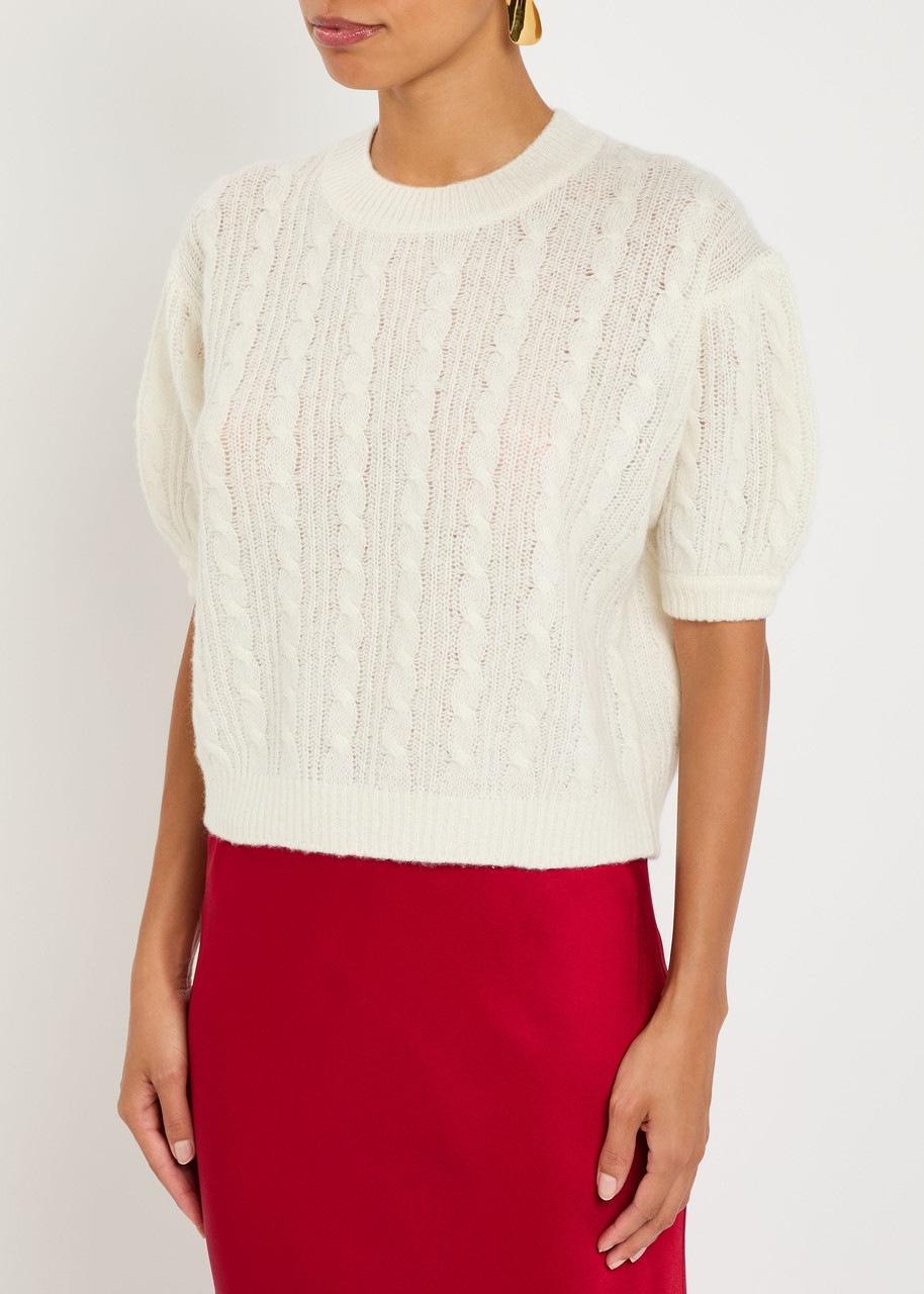 Lisa Yang Kenzie Cable-knit Cashmere And Silk-blend Top In White