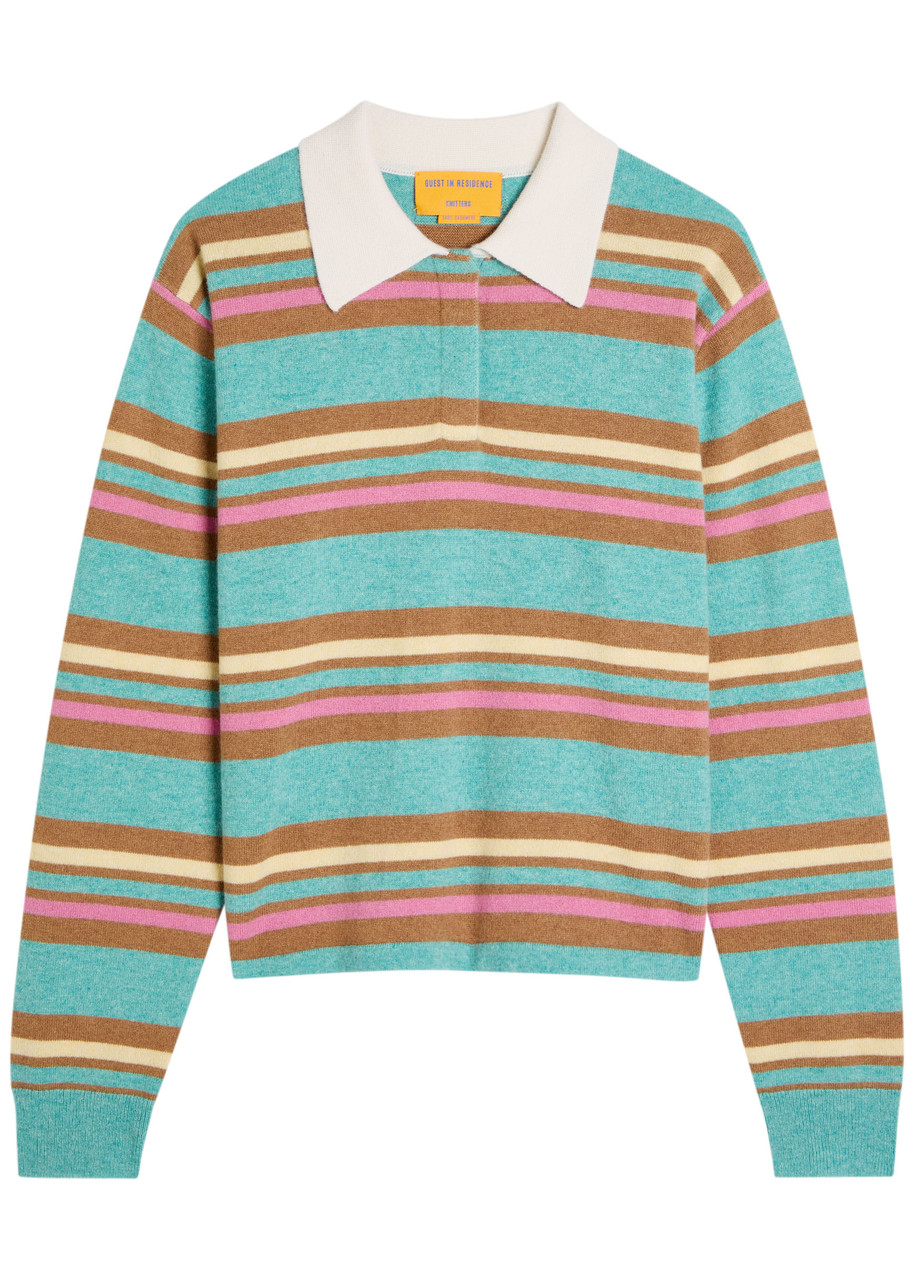 Guest In Residence Cropped Striped Cashmere Polo Shirt In Multi