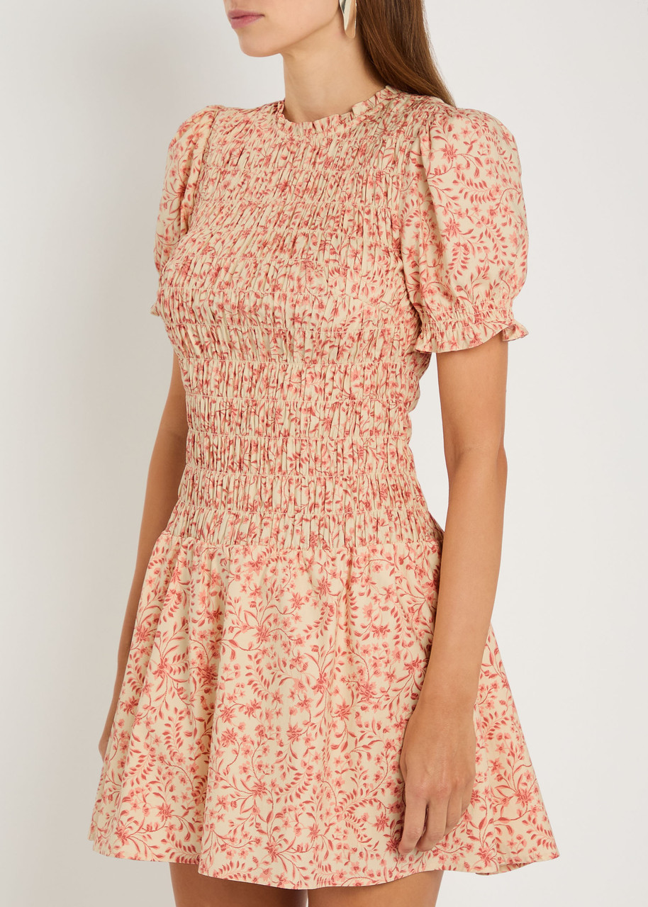 Reformation Womens Corinne Leannah Puffed-sleeves Stretch-cotton Mini Dress In Multi