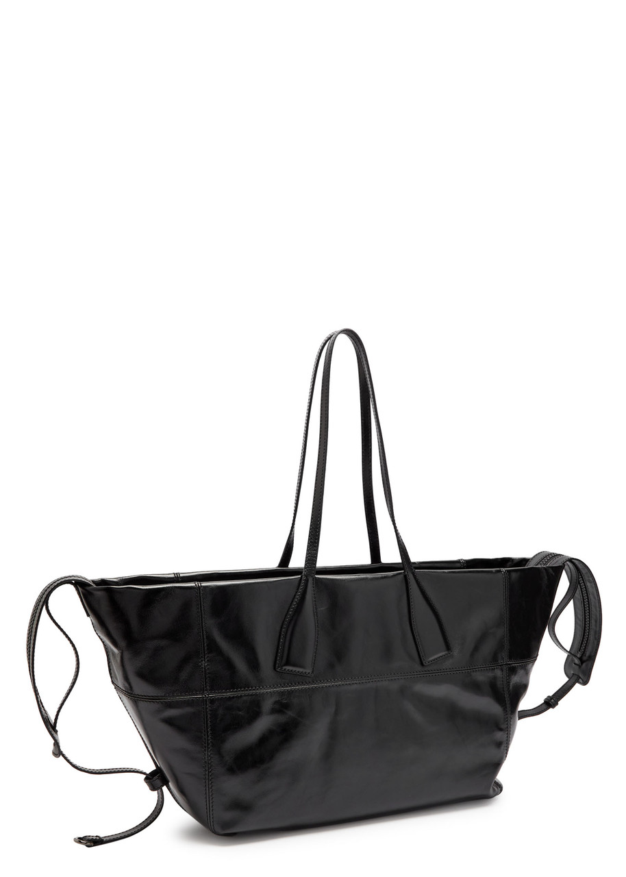 Balmain Glossed Leather Tote Bag In Black
